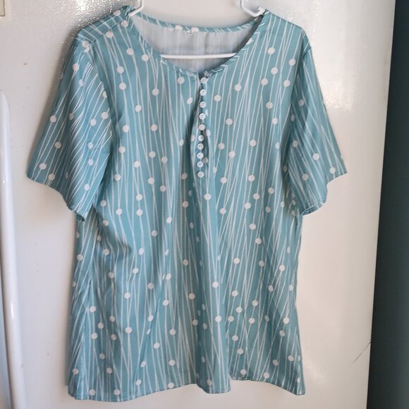 Womens Blue/Green Plus Size XXL Tunic Style Top Button Accent Short‎ Sleeve C9 - Picture 1 of 4